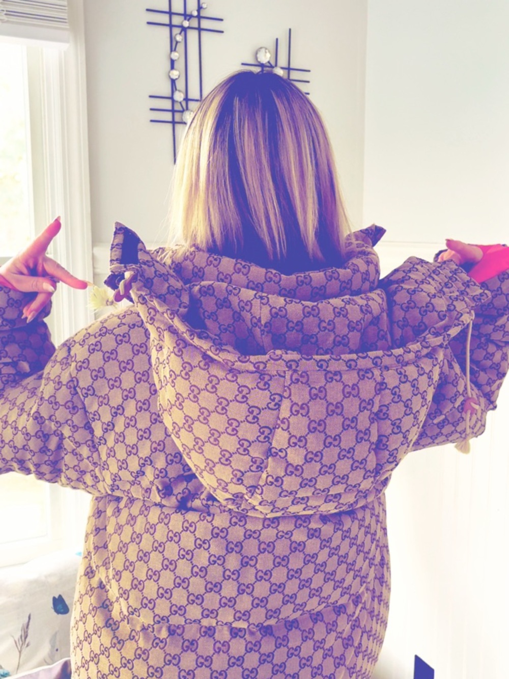The North Face x Gucci Tan Monogram Hooded Puffer Jacket - Picture 3 of 6